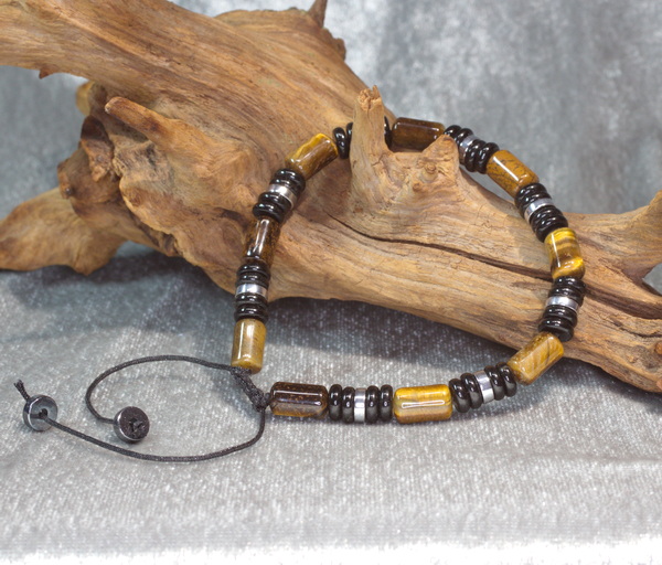 Tigerauge Edelsteinarmband für den Mann, verstellbar